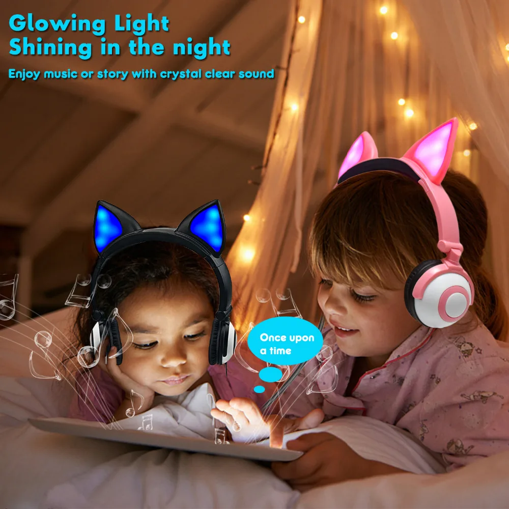 JINSERTA Cute Kids Headphone Glowing Ear Headset with 3 5mm Audio Jack for Children Cat Headphones Christmas Birthday Gift