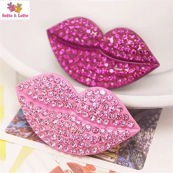 

Free shipping 2pcs Sexy crystal Lips phone case DIY material Kitchen Figures magnet home office fridge decoration gifts