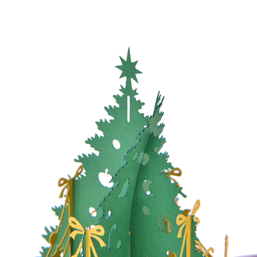 Merry Christmas Tree Винтаж 3D лазерная резка всплывающая бумага ручной работы на заказ поздравительные открытки Рождественские подарки сувениры открытка