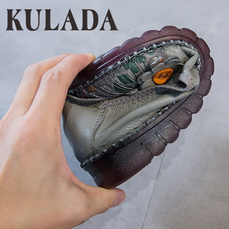 KULADA/Женская Базовая обувь без шнуровки из натуральной кожи Женские однотонные