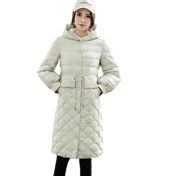 

2020 Winter New Down Jacket Women Long Thin Section Slim White Duck Down Jackets Women's Hooded Dark Buckle White Duck Down Coat