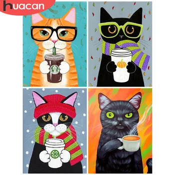 

HUACAN Diamond Painting 5D Cat Diamond Embroidery Cartoon Full Square/Round Mosaic Paint With Diamonds Picture Of Rhinestones