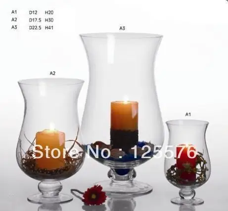 Item A2 Dia17 5 X H30cm Footed Glass Candlholder Hurricane Lamp