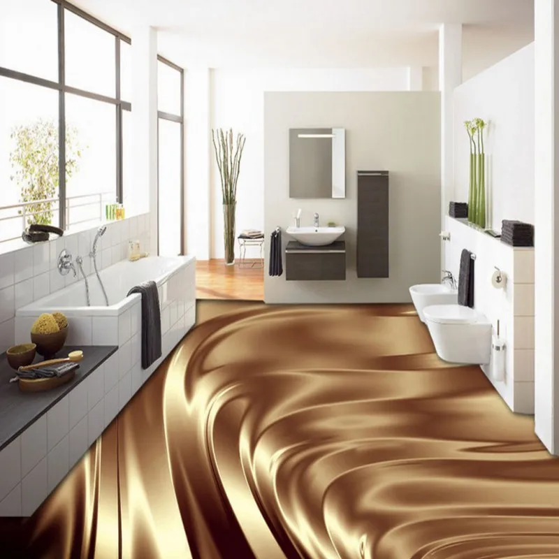 

Free Shipping 3D stereo beautiful gold metal ground painting background wall Floor stickers wallpaper mural