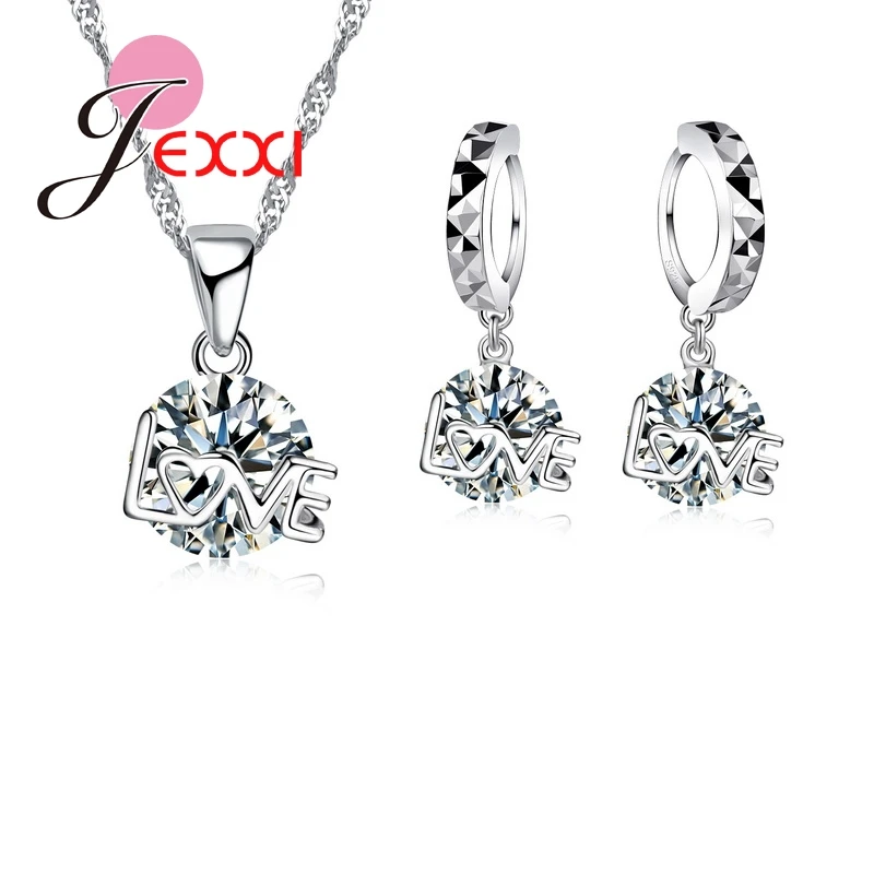 Jemmin Hohe Qualität Romantische 925 Sterling Silber Schmuck sets Lady Briefe Liebe Halskette Set Frauen Anhänger Ohrringe Bijoux