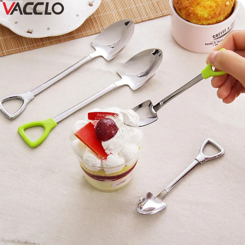 

Vacclo 304 Stainless Steel Cute Shovel Dessert Ice Cream Coffee Spoon Creative Spade Spoon Eating Cake Tools Large Small Sizes