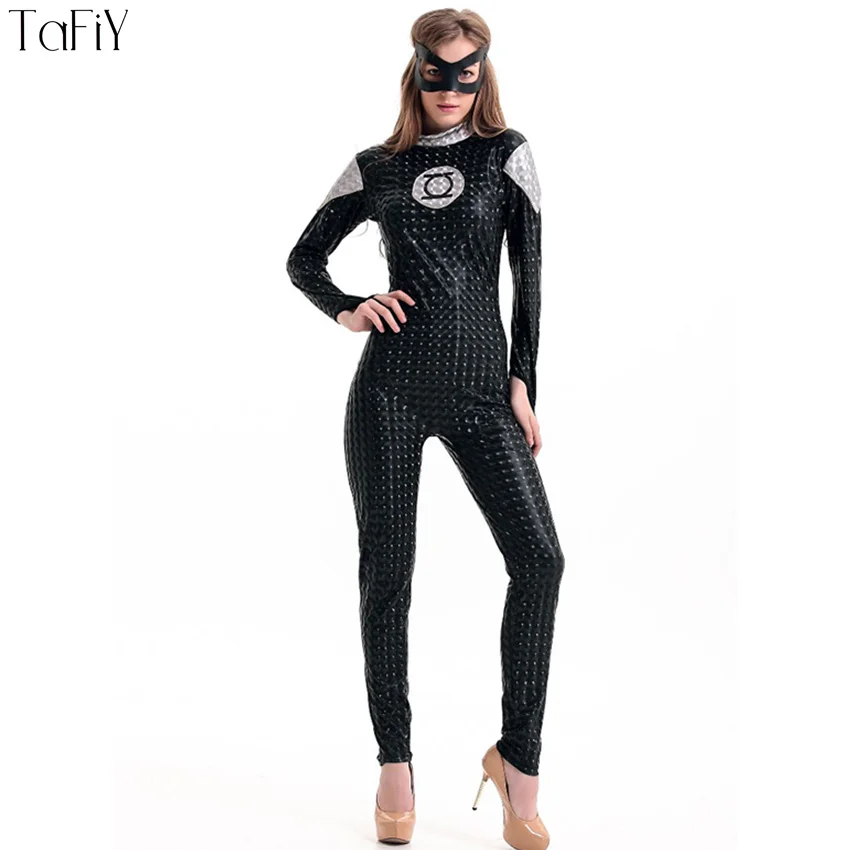 TaFiY Faux Leather Batman Women Halloween Long Sleeve Batgirl Costumes Sexy Black Superhero