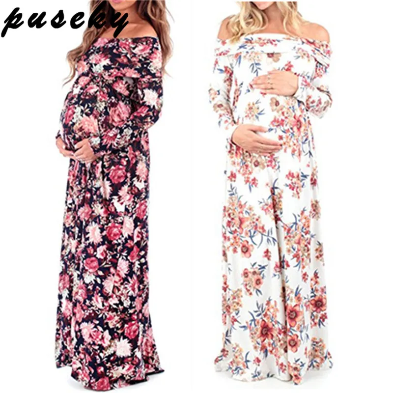 

Puseky Bohemian Floral Maternity Dress Photography Props Maternity Maxi Pregnancy Photo Shoot Pregnant Clothes Wedding Dress