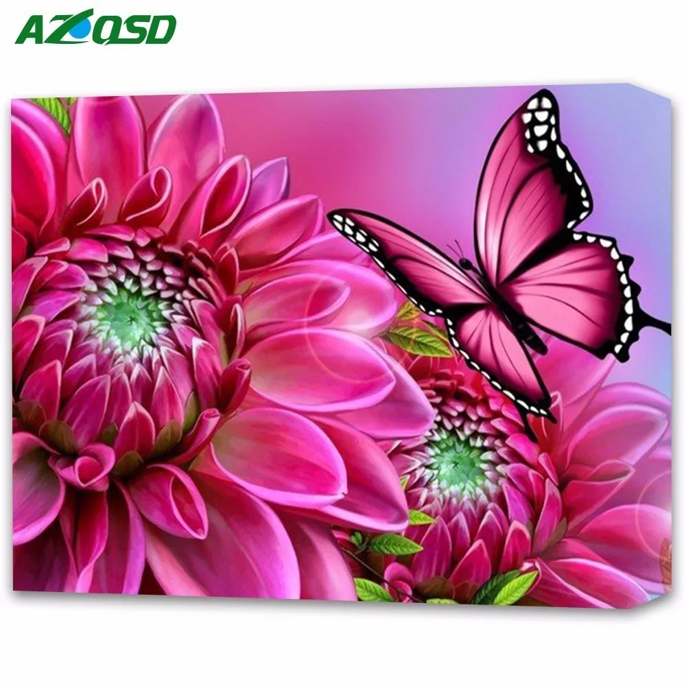 

Full Square/Round Drill 5D DIY Diamond Painting Butterfly With Pink Flowers 3D Embroidery Cross Stitch Mosaic Decor Gift