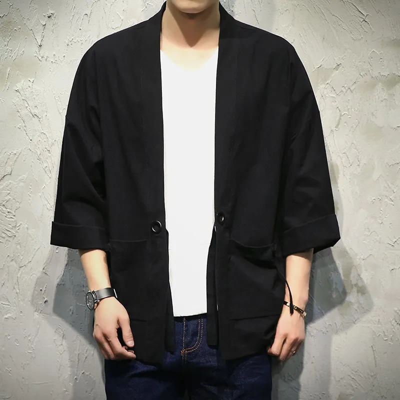 Japan Style Kimono Jacket Men Cotton&Linen Loose Mens Jackets Plus Size ...