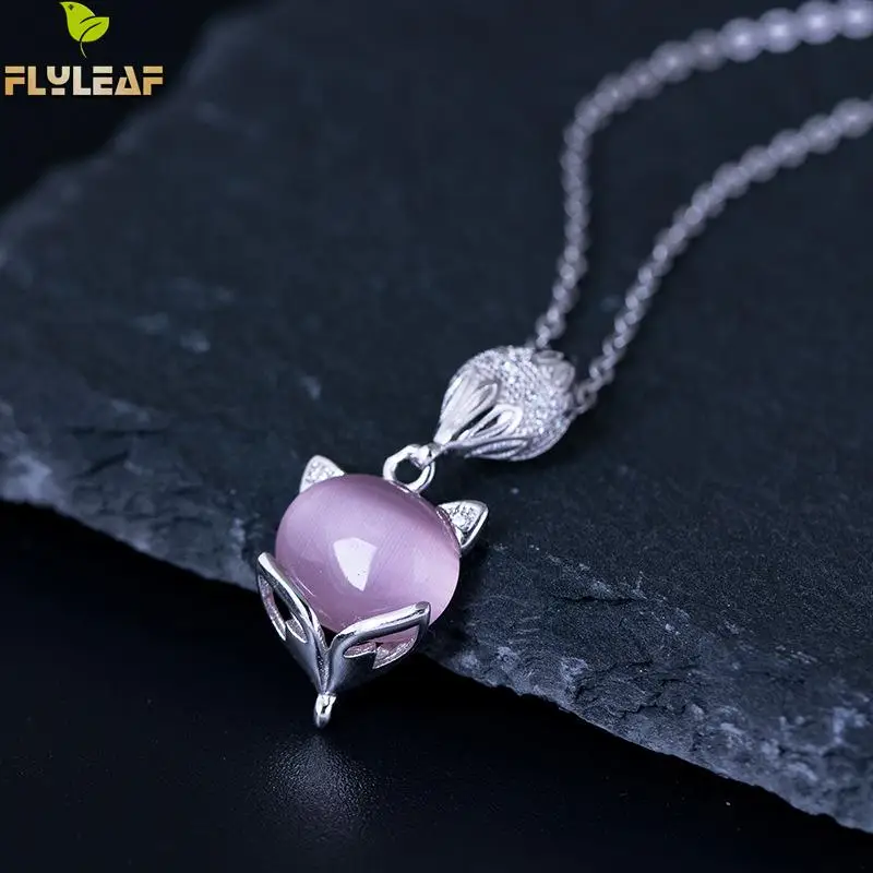 

Flyleaf 100% 925 Sterling Silver Opal Fox Necklaces & Pendants For Women Creative Design Lady Fashion Luxury Party Jewelry