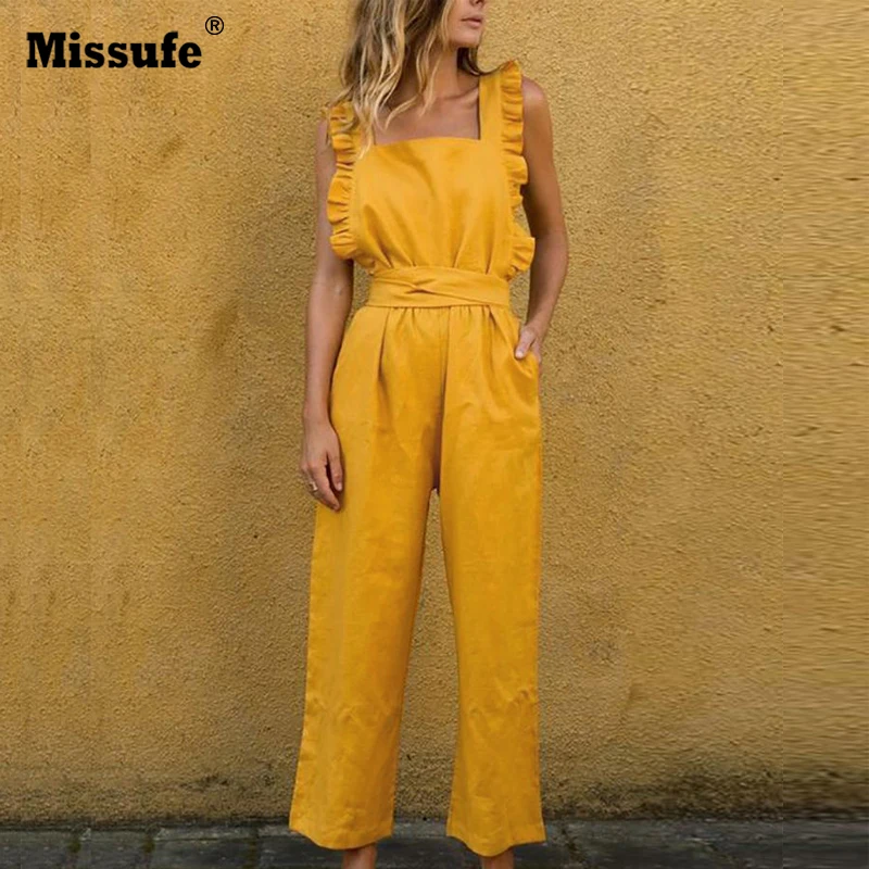 

Missufe Laciness Tank Jumpsuits Square Collar Overalls For Women Combinaison Femme Bodysuits Off Shoulder Sexy Body Jumpsuit