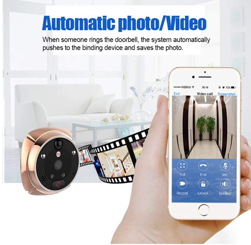 Smart Cerradura WIFI Door Lock Video Peephole Door Camera Fingerprint Password Electronic Lock Viewer Doorbell Remote APP Unlock