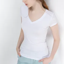 S-5XL New Women’s Cotton T-shirt Summer 2019 Casual Elasticity Short-sleeve V-neck Slim Bottom T-shirt Girl’s Tops Tees Female
