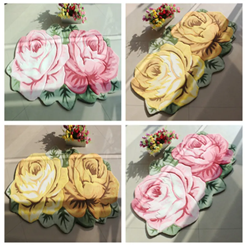 Free shipping New Fashion decorative carpet 2 pink/yellow rose mats/rug