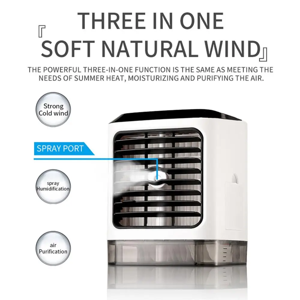 

Portable Desktop USB Air Conditioner Fan Cold Cooling Misting Humidifier Purifier Car Home Office