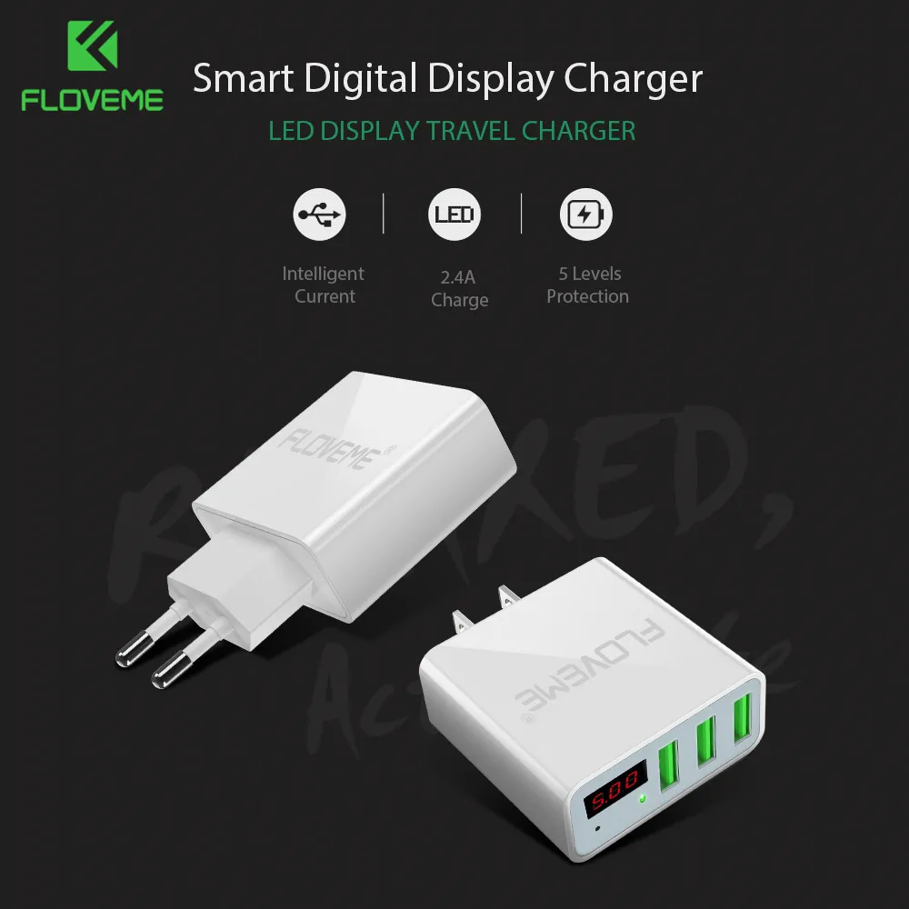 

3 Ports+LED Display Portable Fast Mobile Phone Charger For Huawei Xiaomi Travel USB Charging Adapter For iPhone 7 X 8 Samsung S8