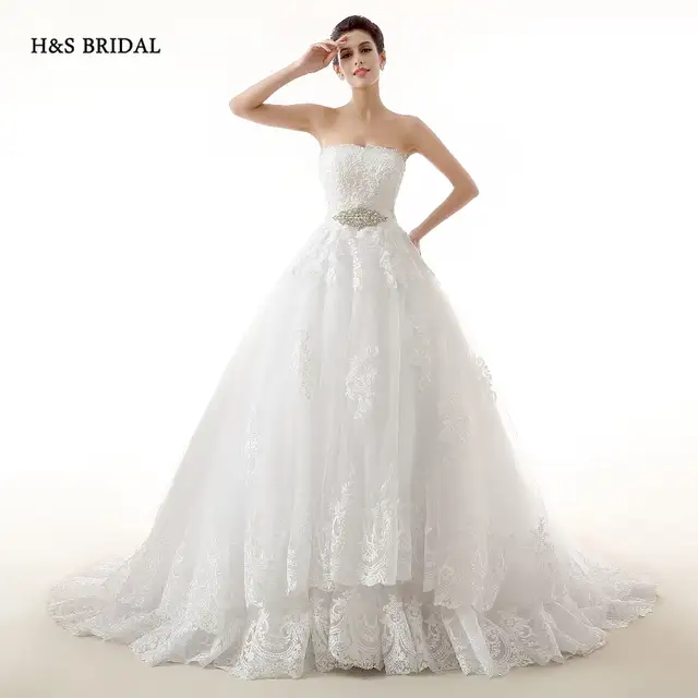 H S Bridal Real Model White Tulle Ball Gown Wedding Dresses