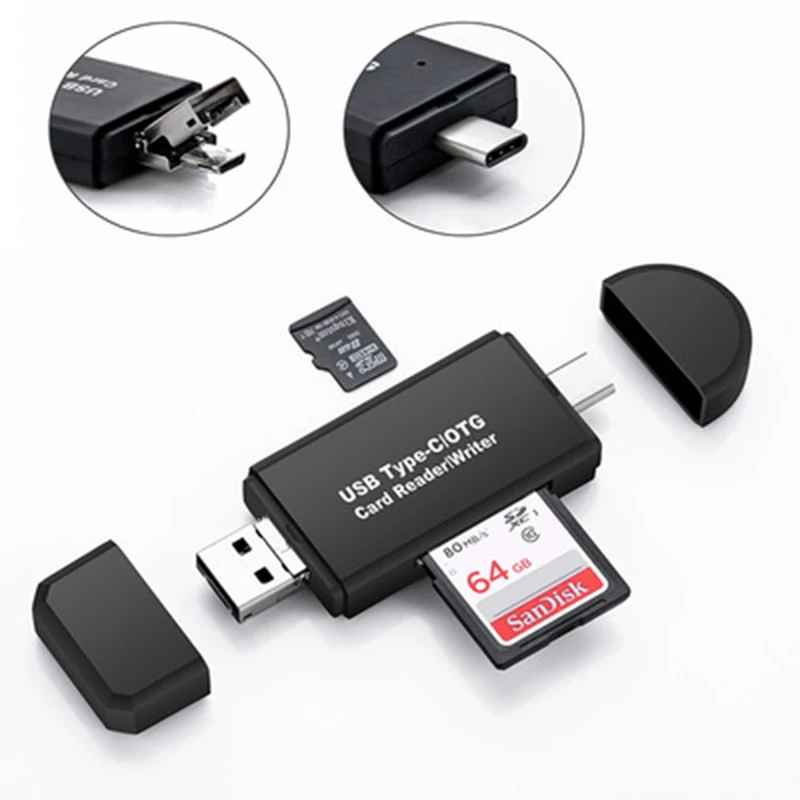 

Type C & micro USB & USB 3 In 1 OTG Card Reader High-speed USB2.0 Universal OTG TF/SD for Android Computer Extension Headers