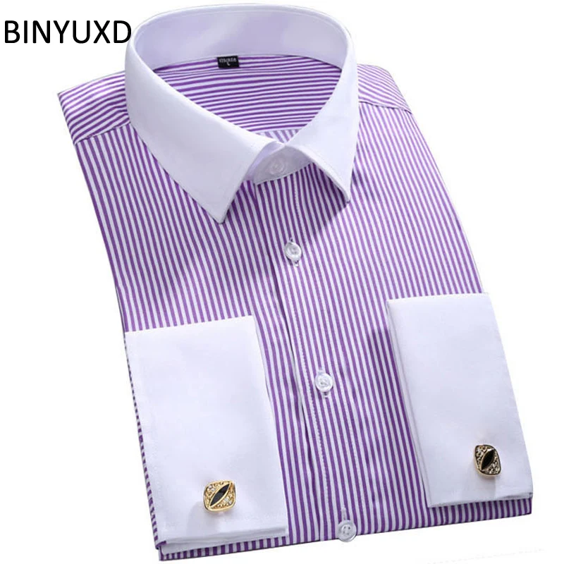 BINYUXD Brand Italian Mens Dress Shirts French Cuff New Fashion Luxury