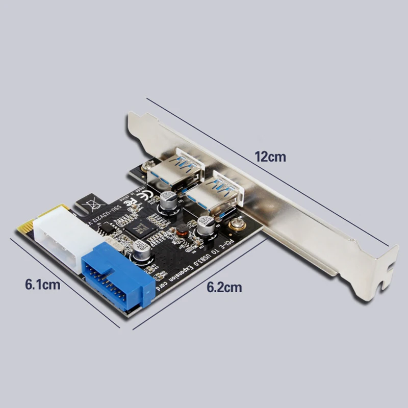 USB 3.0 PCI-E Expansion Card Adapter External 2 Port USB3.0 Hub Internal 19pin Header PCI-E Card 4pin IDE Power Connector