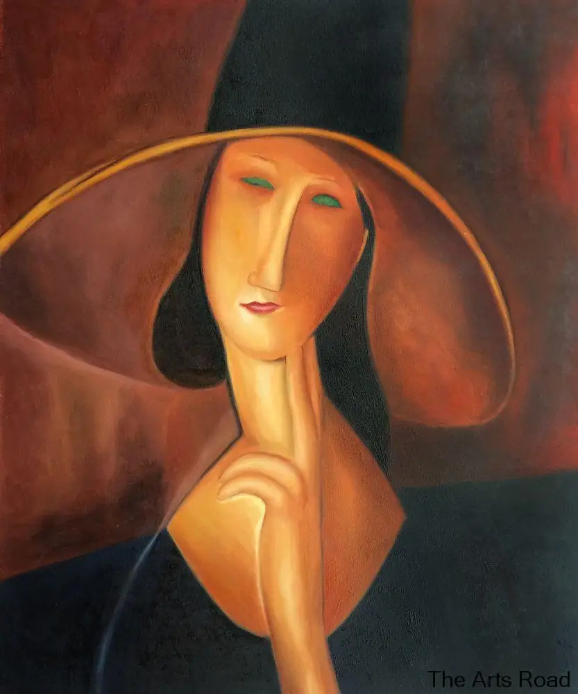 Frameless Female Painting Abstract Portrait of Woman in font b Hat b font by Amedeo Modigliani