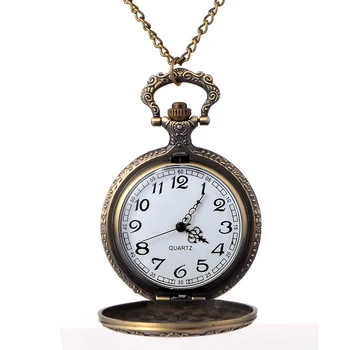 Vintage Copper Pocket Watch Bronze Necklace Quartz Fob Watch Women Ladies Necklace Pendant Chain Clock Christmas Brithday Gift vintage carving rose quartz pocket watch exquisite in full bloom hollow necklace chain women accessory lady bronze clock gift