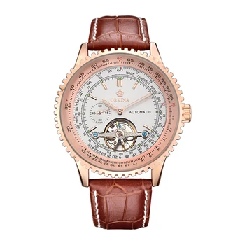 

Tourbillon Men Top Luxury Brand Rose Gold Watches Automatic Mechanical Watch Stainless Steel Waterproof ORKINA relogio masculino