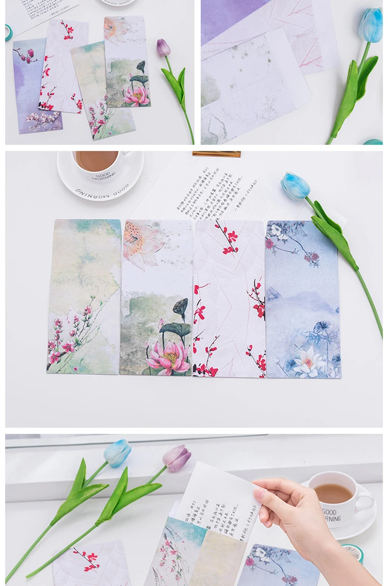 EZONE 3 шт. китайский стиль конверт для письма бумага открытка Ретро Лотос Peach Blossom Craft Бумага конверт школьные поставки