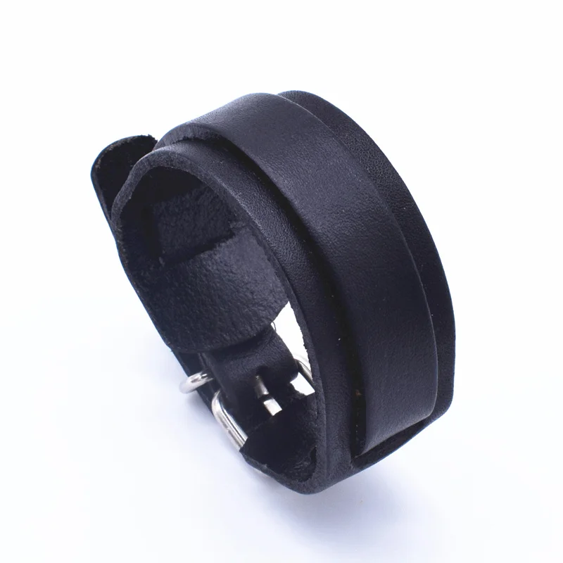 Bracelets en cuir véritable à double couche pour hommes et femmes, longueur réglable, bracelet rond, bijoux punk, mode, offre spéciale, 2019