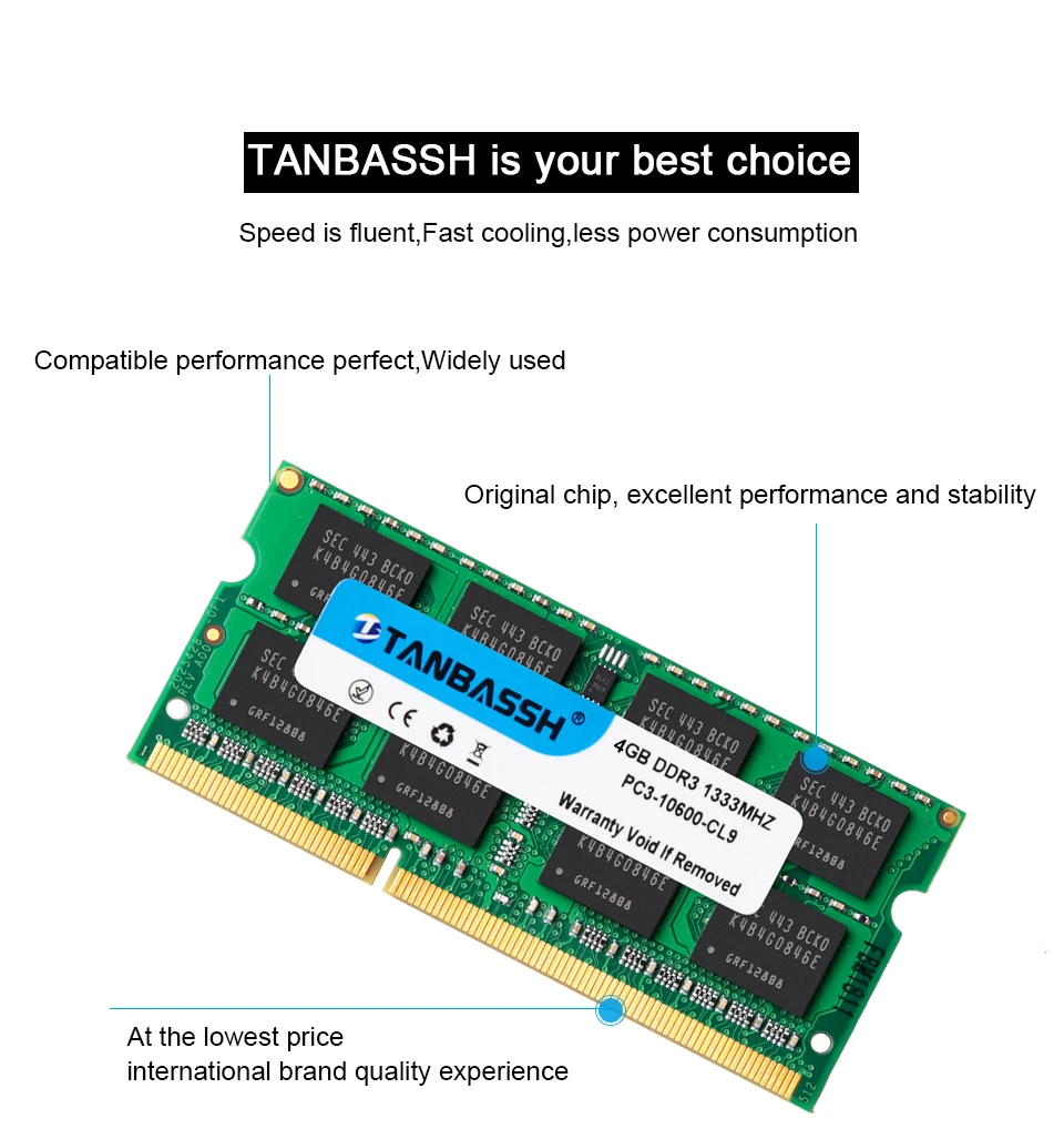 DDR3 ram sodimm ноутбук 4 ГБ/8 ГБ 1600 МГц 1,35 в PC3L ноутбук ram память TANBASSH