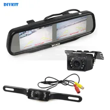 DIYKIT Dual 4.3 polegada Tela Retrovisor Do Carro Espelho Monitor + impermeável IR Night Vision Car Rear View Reversa Backup Car câmera