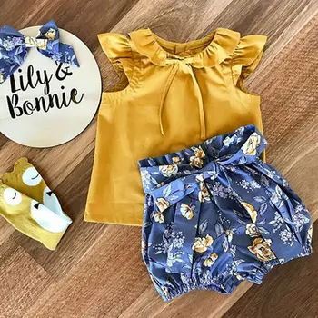 

US Sweet Newborn Kid Baby Girl Flower Top Shorts Pants Summer Outfit Clothes Set