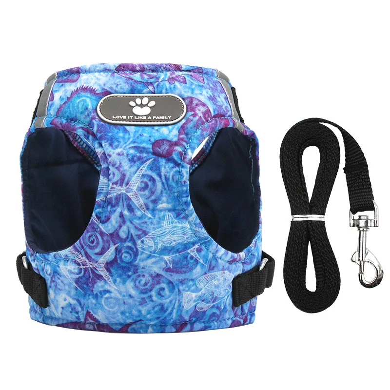 

Ocean Printing Dog Harness Vest Puppy Cat Harnesses Reflective Pet Walking Lead Leash Soft Dog Chest Strap for Small Medium Dogs