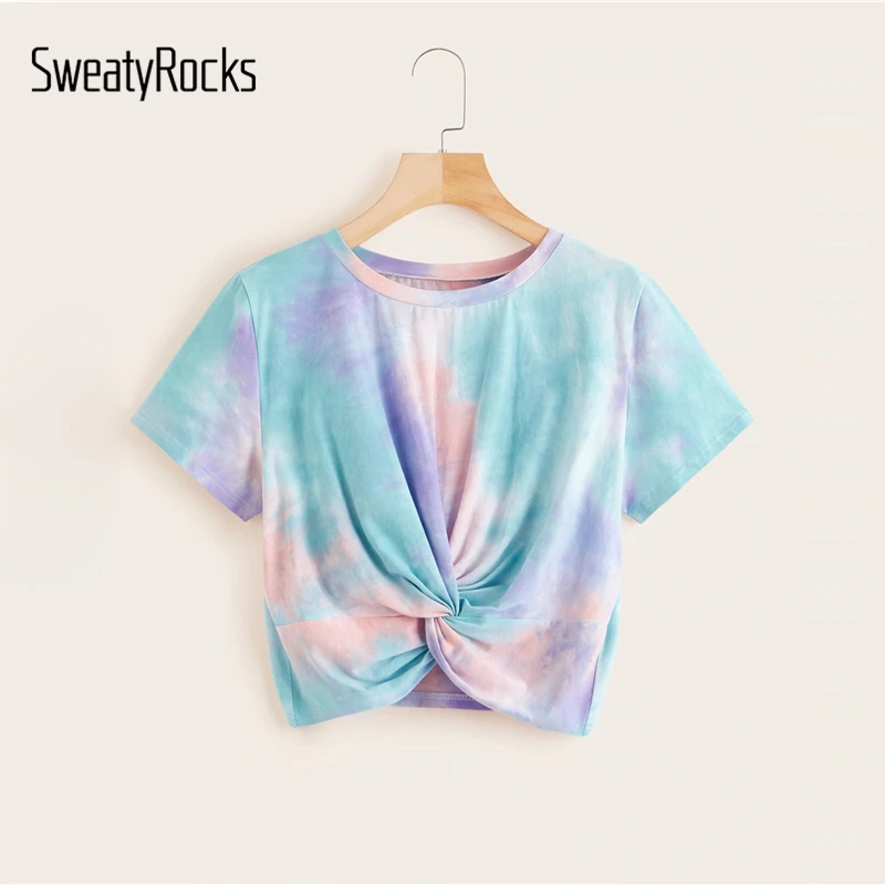 SweatyRocks футболка с коротким рукавом, Короткие футболки, лето, повседневные женские разноцветные футболки