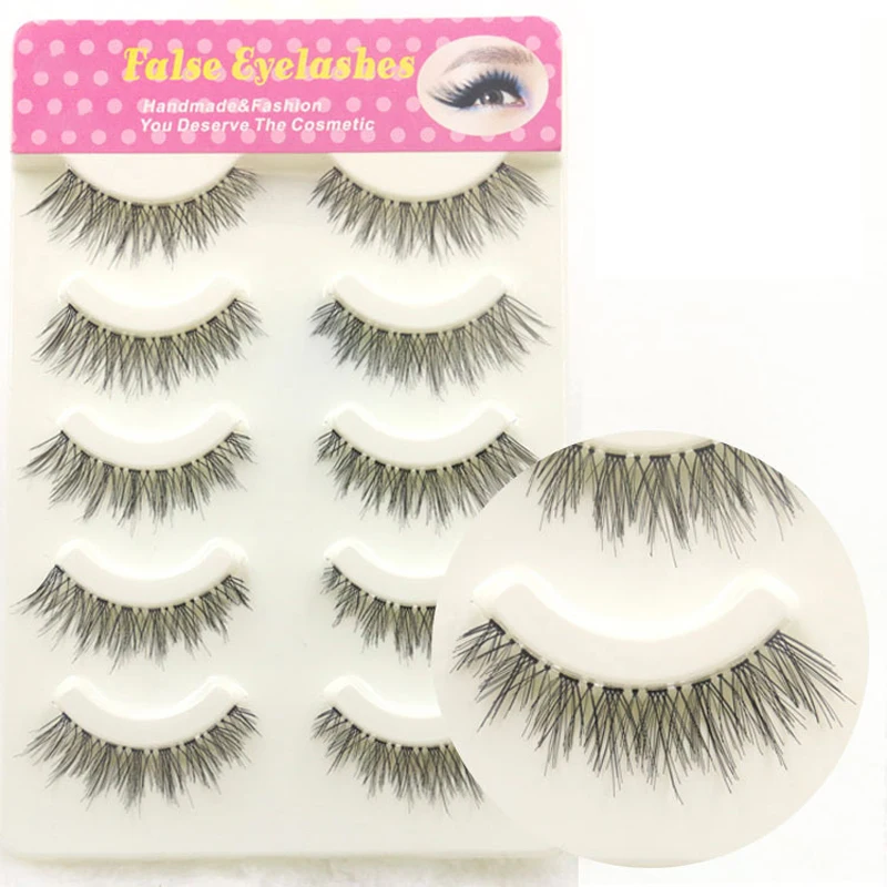 

YOKPN Artificial Fiber False Eyelashes 5 Pairs Crisscross Messy Eye Lashes Makeup Tips Transparent Stems Fake Lashes Natural