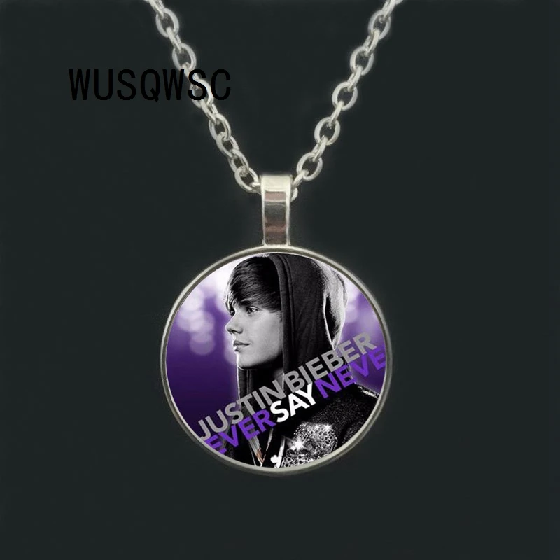 

3 Colors Round Star Bright Jewelry Justin Bieber Necklace 2018 New Favorite Star Pendant Trendy Chains Glass Photo Necklaces