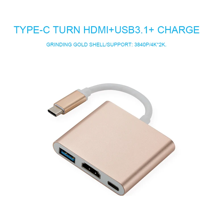 1 Aluminum USB 3.1 Type C to 4K2K HDMIUSB PDTypeC Adapter Type-C 3-in-1 Adapter Converter Cable For Apple Macbook and Google