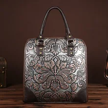 New Genuine Leather Ladies Bags Vintage Embossing Brush Color Shoulder Bags Fashion Women’s Top-handle Briefcase LS8832