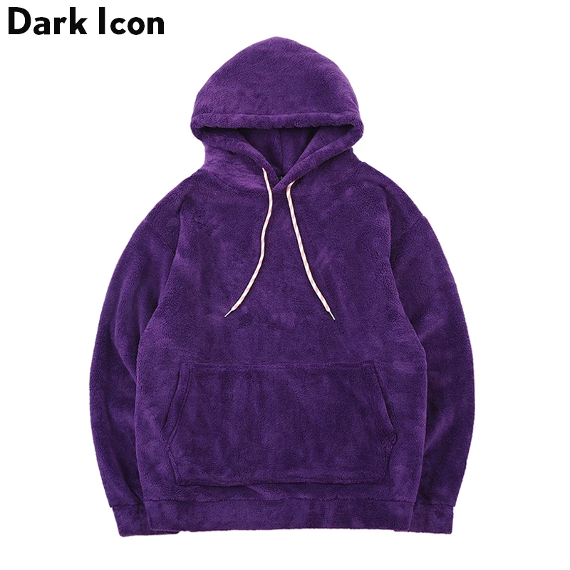

Dark Icon Sherpa Front Pocket Hoodie Men 2019 Winter Solid Color Oversize Hooded Sweatshirt Men Hi-street Men's Hoodie 5Colors