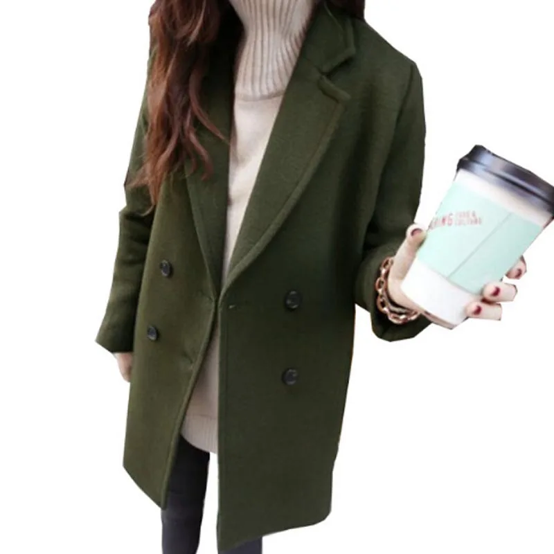 Зимнее женское пальто-кокон, шерстяное Женское пальто, повседневное длинное зеленое пальто, весна-осень, тонкая верхняя одежда из искусственной шерсти Casaco
