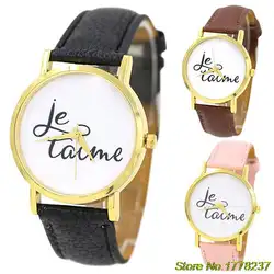 Мода Стиль часы Для женщин Для мужчин's je t'aime пара любитель Искусственная кожа аналоговые кварцевые наручные часы продажа 4PE7