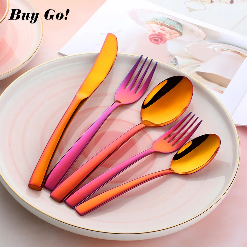 

Brand Colored Red Flatware Set Tableware 18/10 Stainless Steel Steak Knife Fork Spoon Dinner Western Food Rainbow Cutlery Set