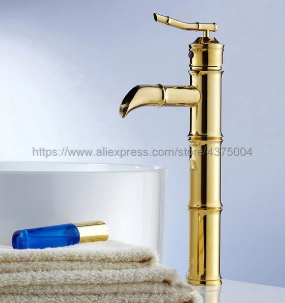 Golden Brass Bamboo style single hole basin faucet Deck Mounted Single Handle Hot And Cold Water Tap Ngf048