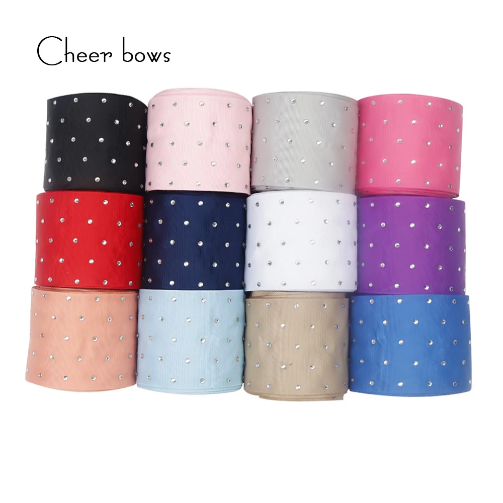

Cheer Bows 3" 75mm Diamond Grosgrain Ribbon Crafts DIY Rhinestones Hair Bow Materials Home Textile Decorative Strass Ribbon 2y
