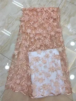 

Good quality french lace fabric with beads African lace fabric latest tulle 3d laces fabrics for 5 yards dress material Pink