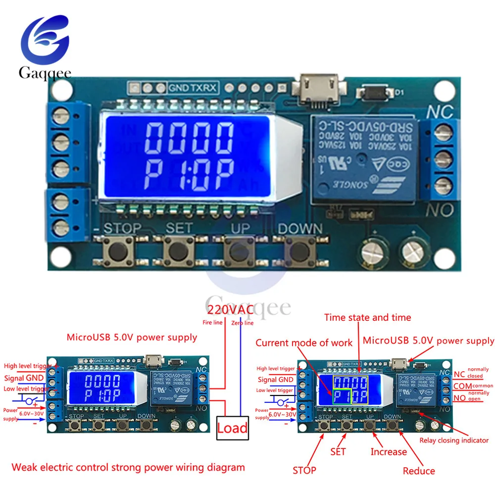 

Micro USB Digital LCD Display Time Delay Relay Module DC 6-30V Control Multifunction Timer Switch Trigger Cycle Module Board 12V