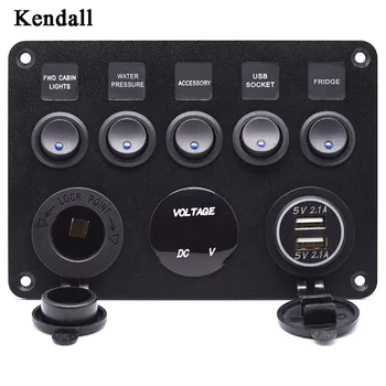 

5 Gang ON-OFF Toggle Switch Panel 2USB 12V for Car Boat Marine RV Truck Camper
