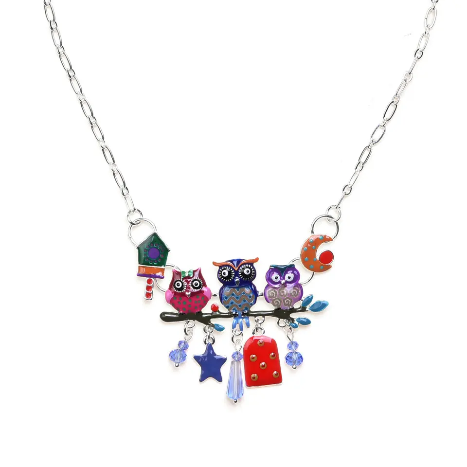 D& Rui, ювелирное изделие, модное ожерелье с совой и подвесками, цветные эмалированные животные, птица, луна, звезда, аниме, рождественский подарок, цепочка, ожерелье для женщин - Окраска металла: color4