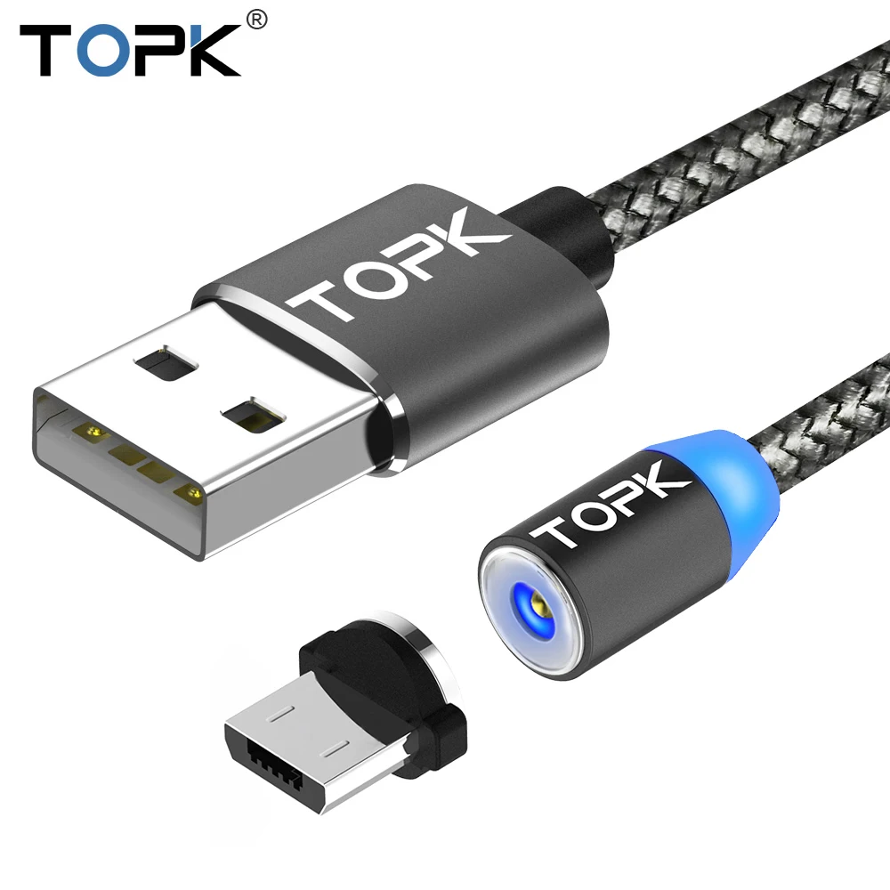 TOPK 1 м светодиодный магнитный USB кабель/Micro USB/type-C для samsung Xiaomi huawei магнитное зарядное устройство для iPhone X Xs Max XR 8 7 6s 6 5 USB C